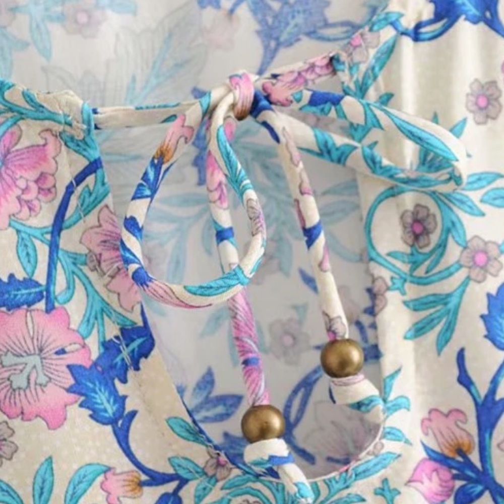 Colorful Boho Floral Gypsy Peacock Print Dress - Picture 8 of 13